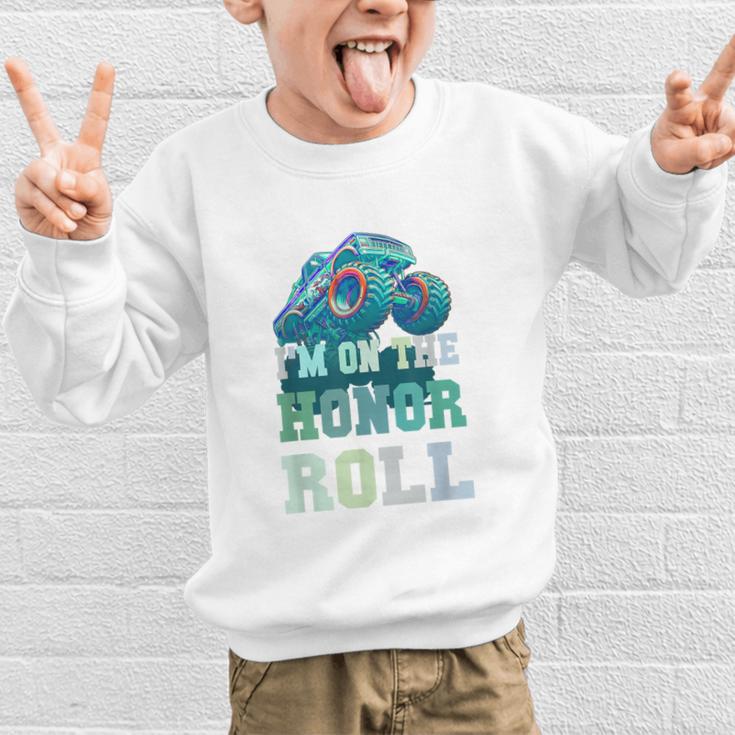 Kids I'M ON HONOR ROLL Monster Trucks Back To School Bruh Graphic Kid Sweatshirt