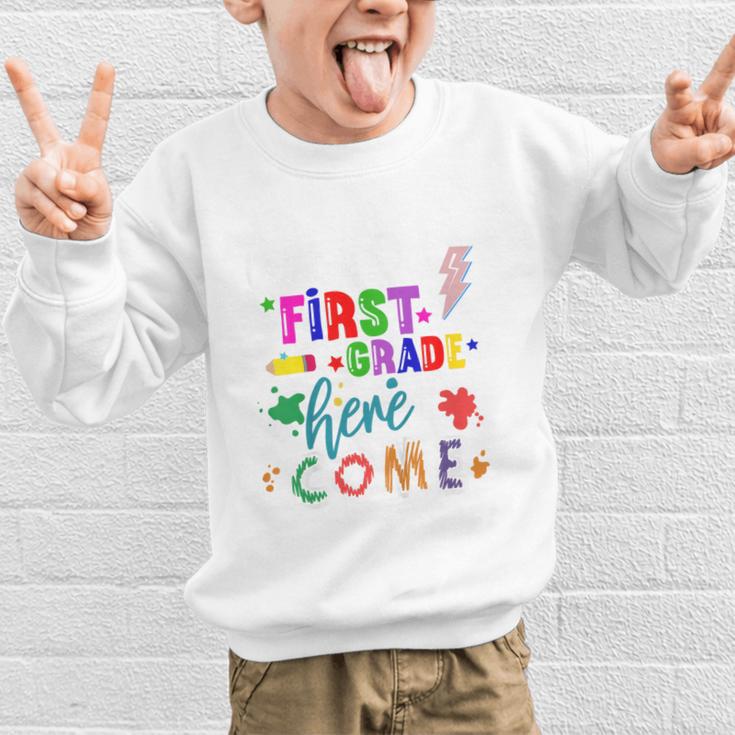 Kids Watch Out First Grade Here I Come 1st Grade Back To School Graphic Kid Sweatshirt Kids Watch Out First Grade Here I Come 1st Grade Back To School Graphic Kid Sweatshirt