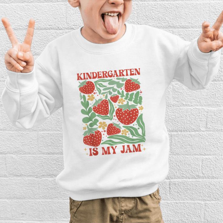 Kindergarten Is My Jam Boho Floral Strawberry Back To School Graphic Kid Sweatshirt Kindergarten Is My Jam Boho Floral Strawberry Back To School Graphic Kid Sweatshirt