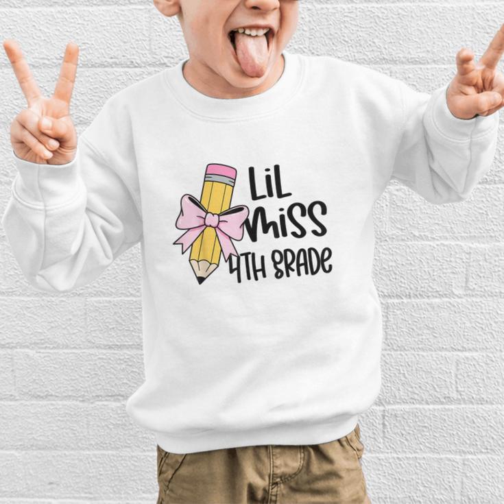 Lil Miss 4th Grade Coquette Bow Pencil Back To School Girls Graphic Kid Sweatshirt Lil Miss 4th Grade Coquette Bow Pencil Back To School Girls Graphic Kid Sweatshirt