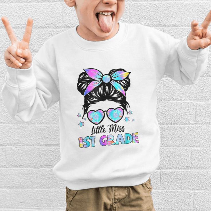 Little Miss 1st Grade Messy Bun Back To School Girls Kids Graphic Kid Sweatshirt