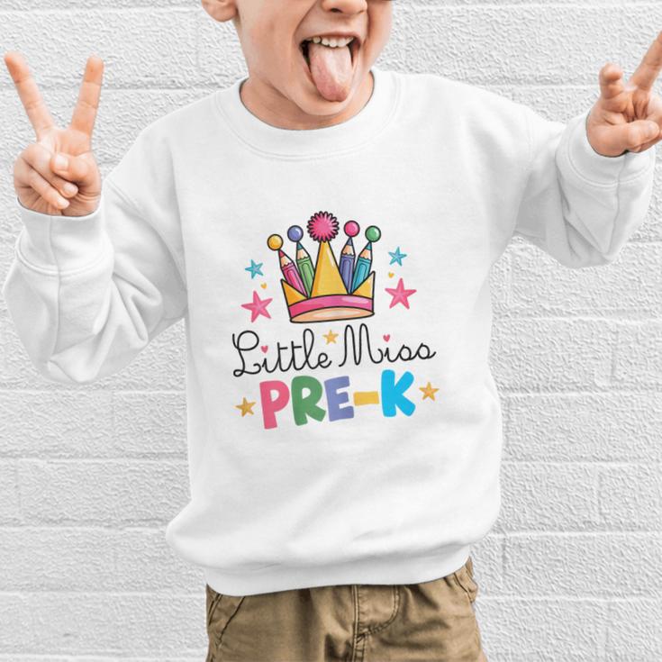 Miss Pre-K Pencils Crown Cute Back To School First Day Girls Graphic Kid Sweatshirt Miss Pre-K Pencils Crown Cute Back To School First Day Girls Graphic Kid Sweatshirt