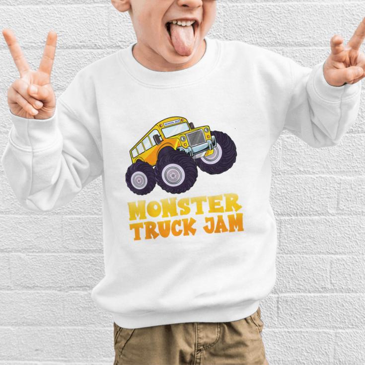 Monster Truck Jam School Bus Yellow Back To School Toddlers Graphic Kid Sweatshirt Monster Truck Jam School Bus Yellow Back To School Toddlers Graphic Kid Sweatshirt