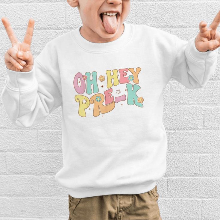 Oh Hey Pre-K Groovy Retro First Day Back To School Graphic Kid Sweatshirt