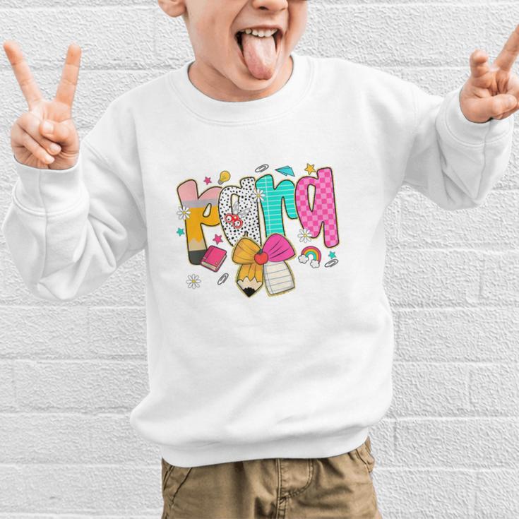 Para Paraprofessional Coquette First Day Back To School Graphic Kid Sweatshirt Para Paraprofessional Coquette First Day Back To School Graphic Kid Sweatshirt
