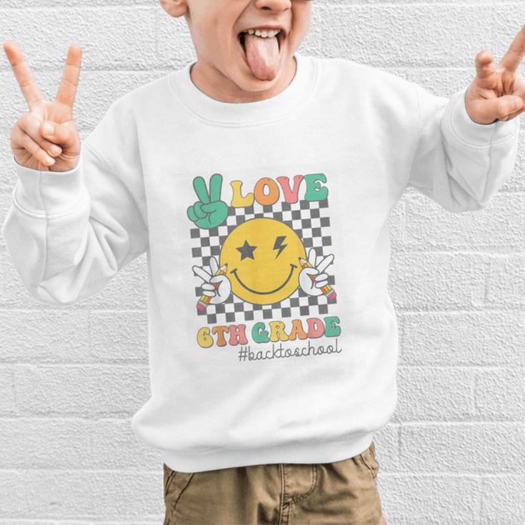 Peace Love 6th Grade Smile Face Back To School Sixth Grade Graphic Kid Sweatshirt