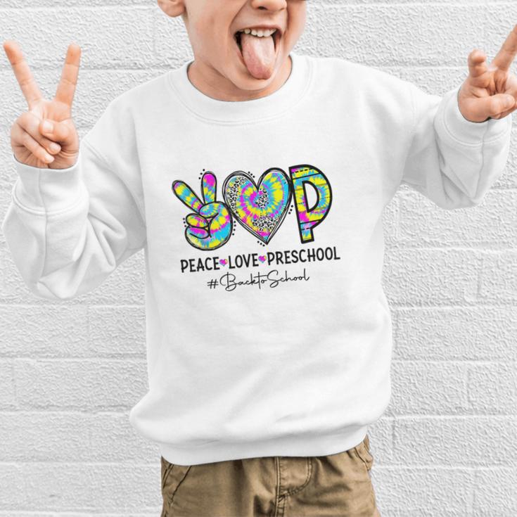 Peace Love Preschool First Day Of Preschool Back To School Graphic Kid Sweatshirt