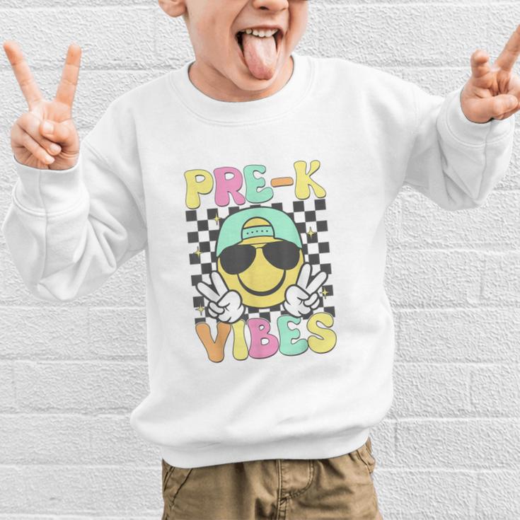 Pre-K Vibes Smile Face Back To School Pre-K Graphic Kid Sweatshirt Pre-K Vibes Smile Face Back To School Pre-K Graphic Kid Sweatshirt