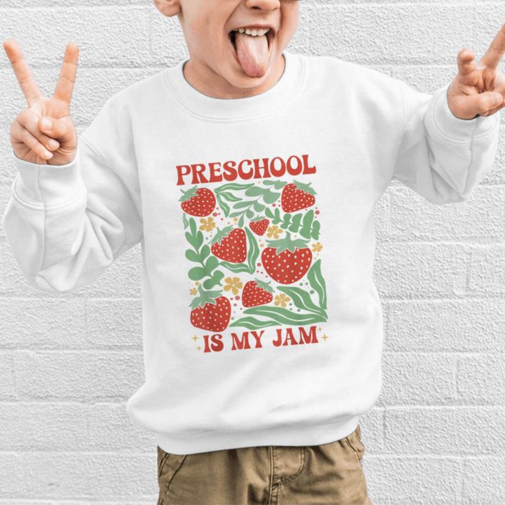 Preschool Is My Jam Boho Floral Strawberry Back To School Graphic Kid Sweatshirt Preschool Is My Jam Boho Floral Strawberry Back To School Graphic Kid Sweatshirt