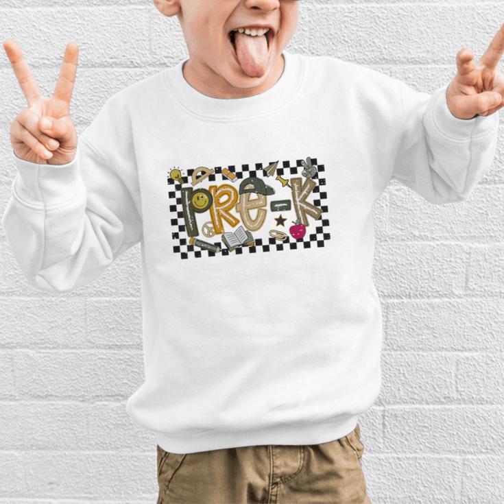Retro Checkered Back To School Pre K Dude Cute Kid Preschool Graphic Kid Sweatshirt Retro Checkered Back To School Pre K Dude Cute Kid Preschool Graphic Kid Sweatshirt