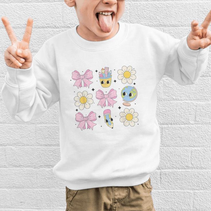 Retro Groovy Back To School Coquette First Day Of School Graphic Kid Sweatshirt