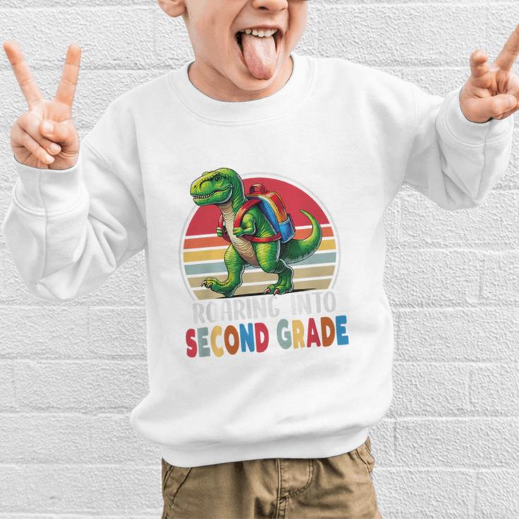 Roaring Into Second Grade T-Rex Back To School 2nd Grade Premium Tri-Blend Graphic Kid Sweatshirt