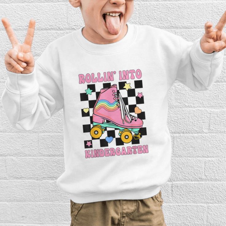Rolling Into Kindergarten Roller Skating Girl Back To School Graphic Kid Sweatshirt Rolling Into Kindergarten Roller Skating Girl Back To School Graphic Kid Sweatshirt