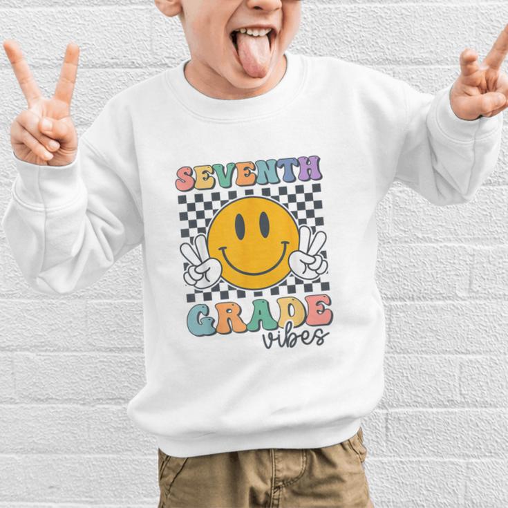 Seventh Grade Vibes Cute Smile Back To School 7th Grade Team Graphic Kid Sweatshirt Seventh Grade Vibes Cute Smile Back To School 7th Grade Team Graphic Kid Sweatshirt