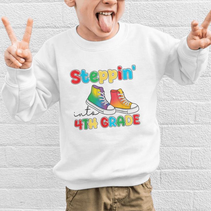 Steppin Into Fourth Grade Back To School First Day 4th Grade Graphic Kid Sweatshirt Steppin Into Fourth Grade Back To School First Day 4th Grade Graphic Kid Sweatshirt