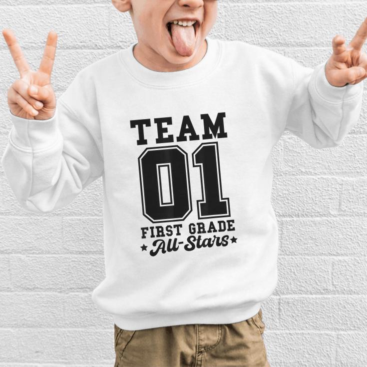 Team 1st Grade All-Stars Back To School Sports Jersey Graphic Kid Sweatshirt Team 1st Grade All-Stars Back To School Sports Jersey Graphic Kid Sweatshirt