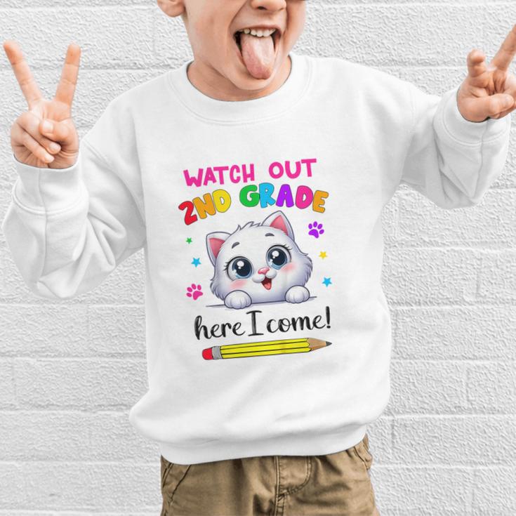 Watch Out 2nd Grade Here I Come Girls Cat Back To School Graphic Kid Sweatshirt Watch Out 2nd Grade Here I Come Girls Cat Back To School Graphic Kid Sweatshirt