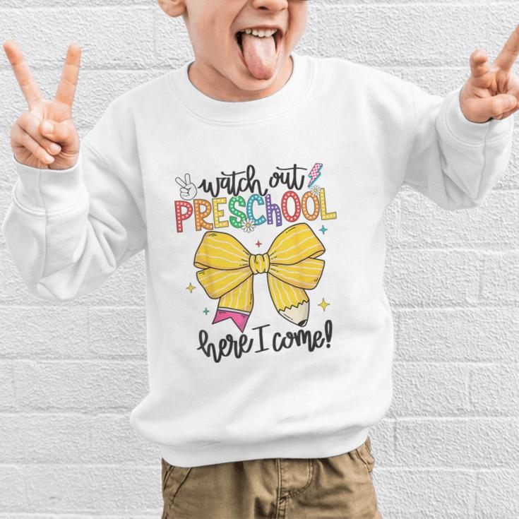 Watch Out Pre-K Here I Come Preschool Back To School Graphic Kid Sweatshirt