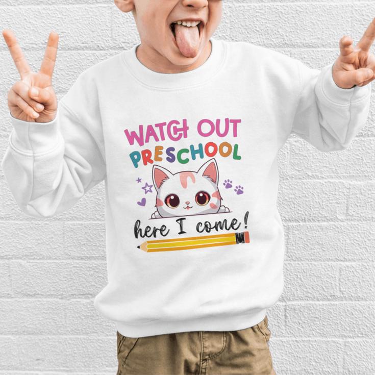 Watch Out Preschool Here I Come Girls Back To School Performance Graphic Kid Sweatshirt Watch Out Preschool Here I Come Girls Back To School Performance Graphic Kid Sweatshirt