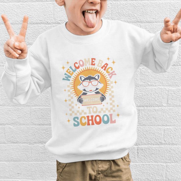 Welcome Back To School Raccoon First Day Of School Checkered Premium Tri-Blend Graphic Kid Sweatshirt