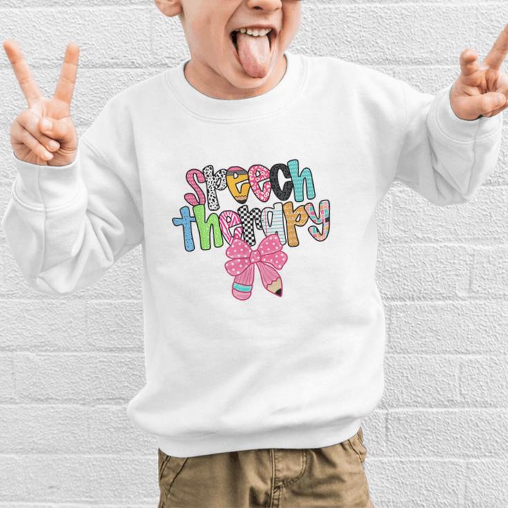 Women Speech Therapy Coquette Bow Pencil Back To School SLP Graphic Kid Sweatshirt