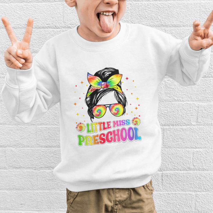 Women's Little Miss Preschool Messy Bun Tie Dye Back To School Girls Graphic Kid Sweatshirt Women's Little Miss Preschool Messy Bun Tie Dye Back To School Girls Graphic Kid Sweatshirt