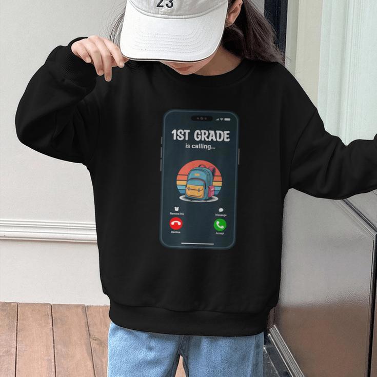 1st Grade Is Calling First Day Back To School First Grade Graphic Kid Sweatshirt 1st Grade Is Calling First Day Back To School First Grade Graphic Kid Sweatshirt