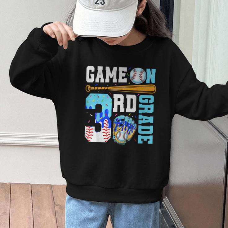 3rd Grade Back To School Baseball Drip Ice Cream Game On Graphic Kid Sweatshirt
