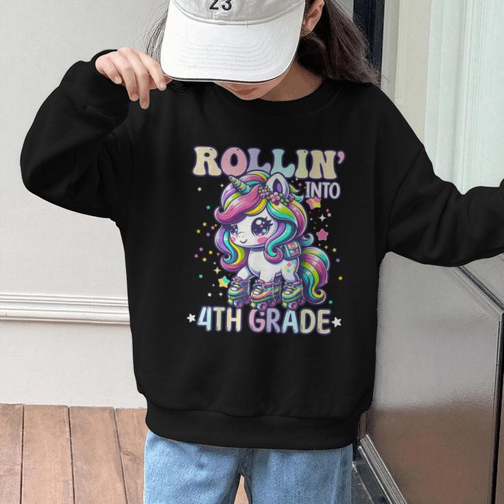 4th Grade Back To School First Day Girls Rollin Unicorn Graphic Kid Sweatshirt 4th Grade Back To School First Day Girls Rollin Unicorn Graphic Kid Sweatshirt