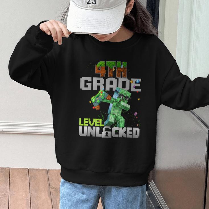 4th Grade Level Unlocked Back To School Pixel Game Graphic Kid Sweatshirt