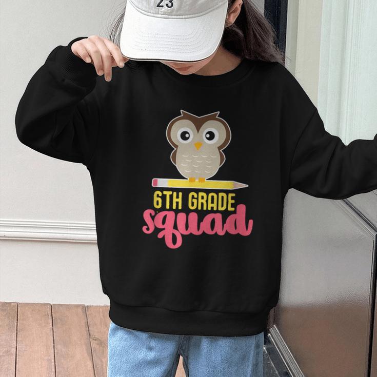 6th Grade Squad Back To School Owl & Pencil Graphic Kid Sweatshirt 6th Grade Squad Back To School Owl & Pencil Graphic Kid Sweatshirt
