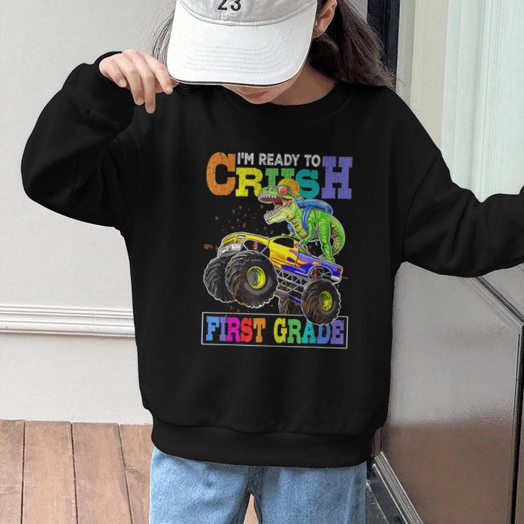 Back To School Boy Dinosaur I'm Ready To Crush First Grade Graphic Kid Sweatshirt