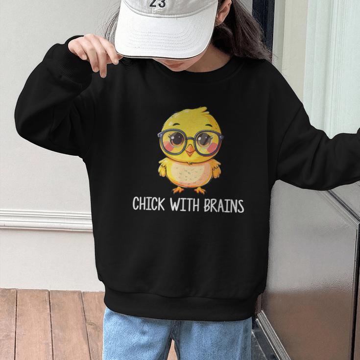 Back To School Chick With Brains Smart Intelligent Girls Graphic Kid Sweatshirt Back To School Chick With Brains Smart Intelligent Girls Graphic Kid Sweatshirt