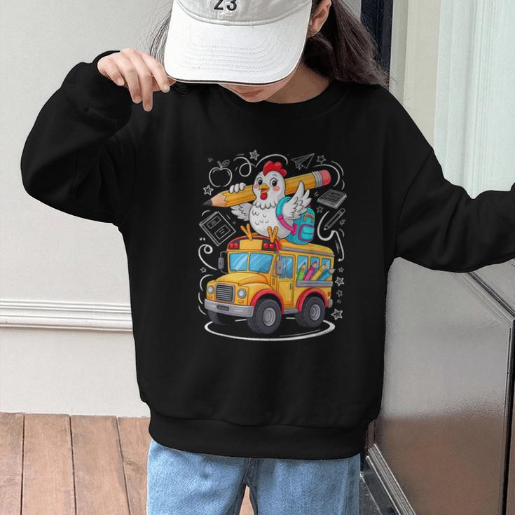 Back To School Chicken School Bus 100 Days Of School Graphic Kid Sweatshirt