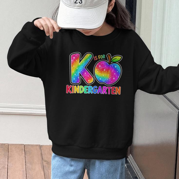 Back To School F Is For Kindergarten Rainbow Apple Kid Graphic Kid Sweatshirt
