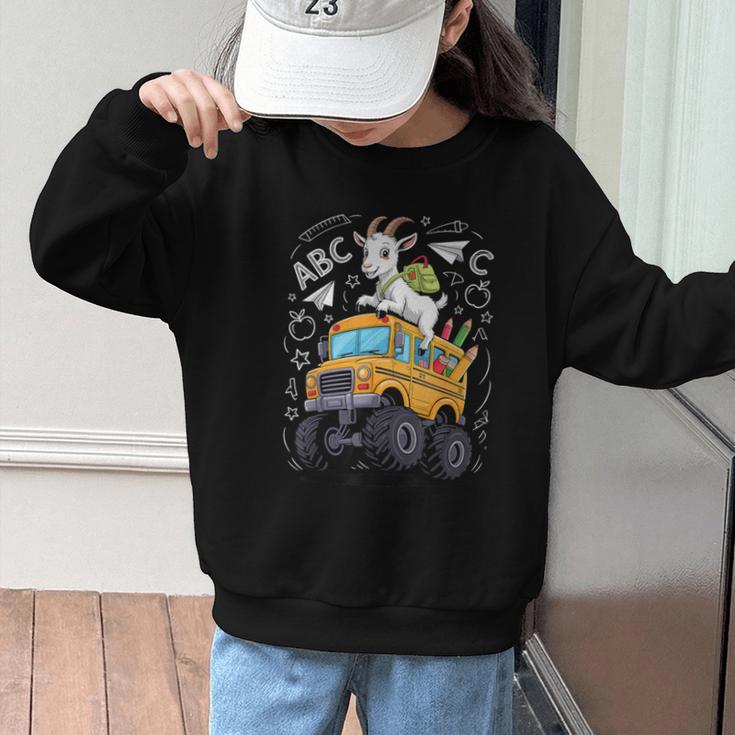 Back To School Goat School Bus 100 Days Of School Graphic Kid Sweatshirt