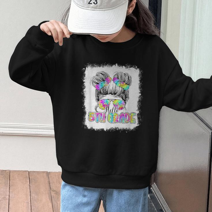 Back To School Hello 5th Grade Cute Messy Bun Tie Dye Girls Graphic Kid Sweatshirt Back To School Hello 5th Grade Cute Messy Bun Tie Dye Girls Graphic Kid Sweatshirt