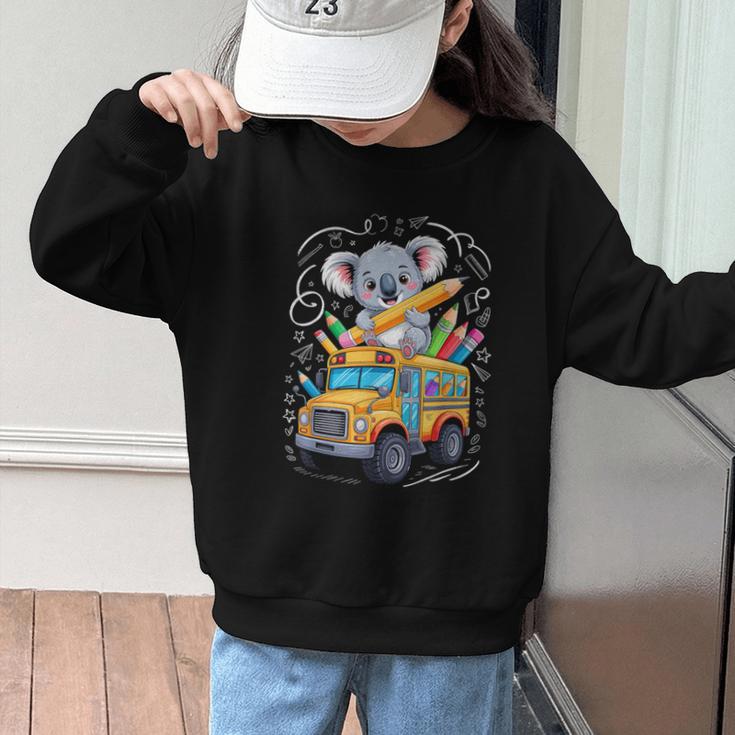 Back To School Koala School Bus 100 Days Of School Graphic Kid Sweatshirt Back To School Koala School Bus 100 Days Of School Graphic Kid Sweatshirt