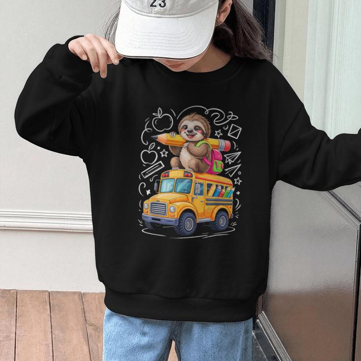 Back To School Sloth School Bus 100 Days Of School Graphic Kid Sweatshirt