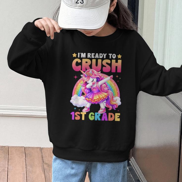 Back To School Unicorn Girls I'm Ready To Crush 1st Grade Graphic Kid Sweatshirt Back To School Unicorn Girls I'm Ready To Crush 1st Grade Graphic Kid Sweatshirt