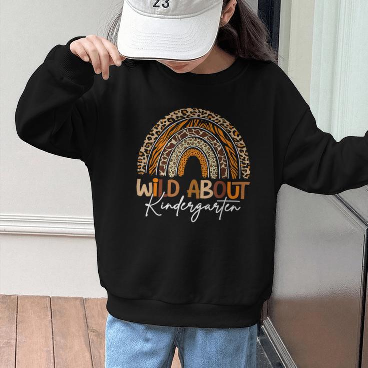 Back To School Wild About Kindergarten Leopard Rainbow Graphic Kid Sweatshirt Back To School Wild About Kindergarten Leopard Rainbow Graphic Kid Sweatshirt
