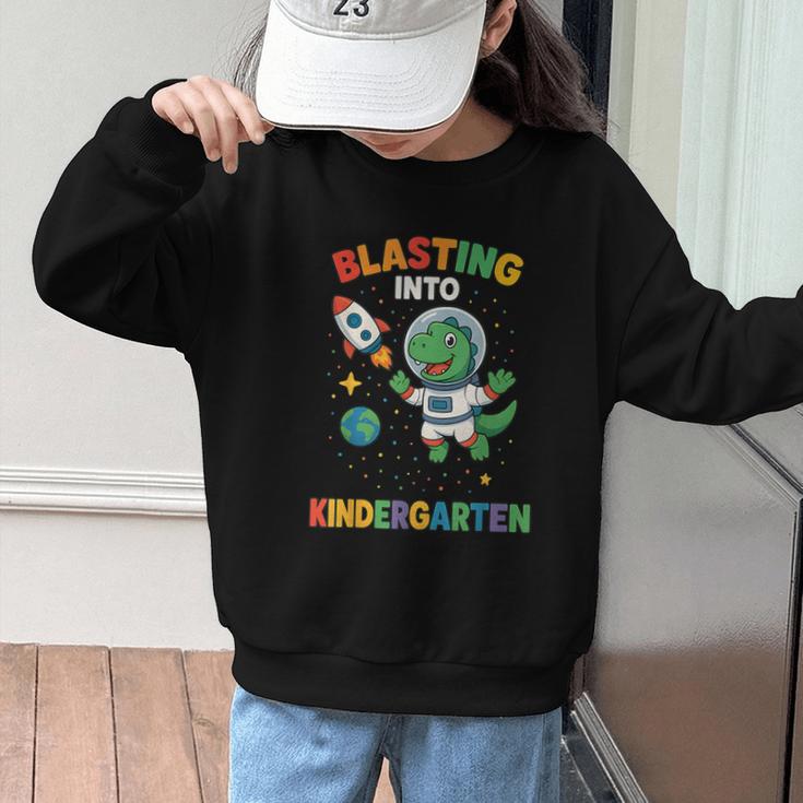 Blasting Into Kindergarten Dinosaur Astronaut Back To School Graphic Kid Sweatshirt Blasting Into Kindergarten Dinosaur Astronaut Back To School Graphic Kid Sweatshirt
