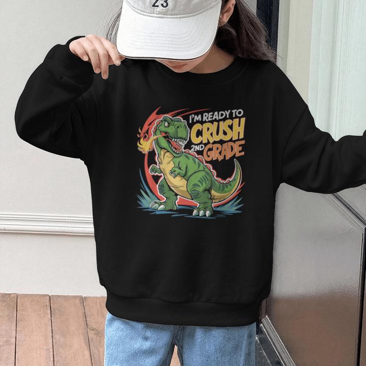 Boy Kid Ready To Crush 2nd Grade Dinosaur Back To School Graphic Kid Sweatshirt