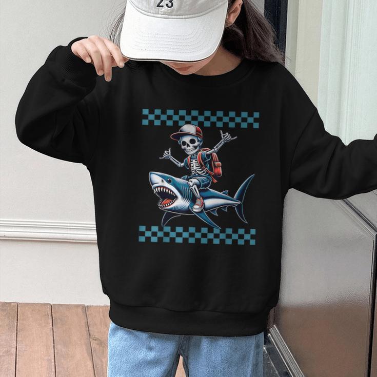 Boys Skeleton Riding a Shark Back To School Graphic Kid Sweatshirt