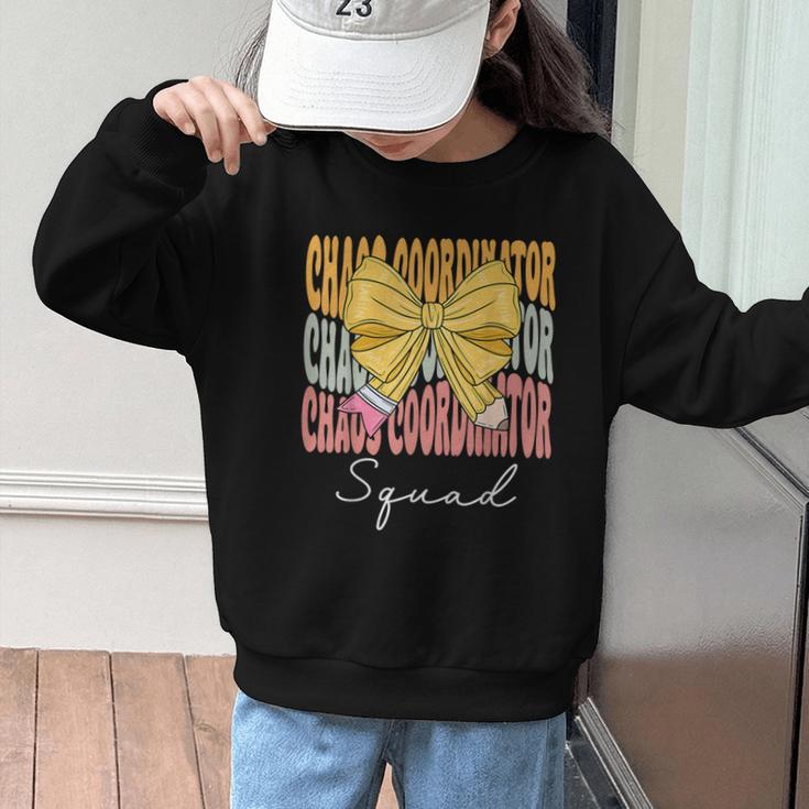 Chaos Coordinator Squad Groovy Coquette Bow Back To School Graphic Kid Sweatshirt