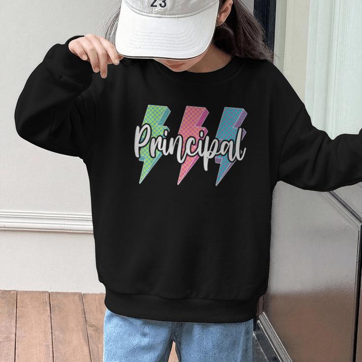 Checkered Principal Lightning Bolt Back To School Graphic Kid Sweatshirt Checkered Principal Lightning Bolt Back To School Graphic Kid Sweatshirt
