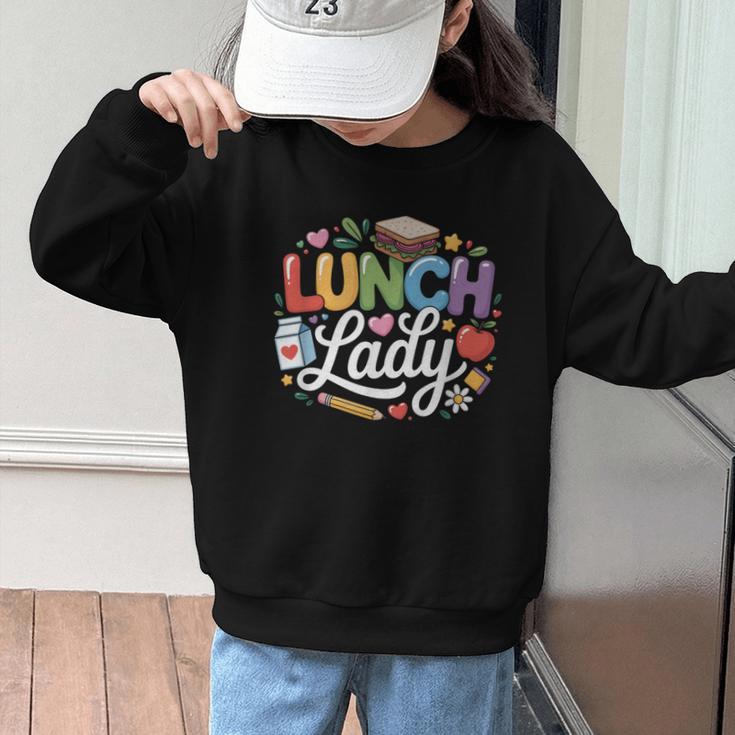 Colorful Lunch Lady Appreciation Retro Back To School Graphic Kid Sweatshirt Colorful Lunch Lady Appreciation Retro Back To School Graphic Kid Sweatshirt