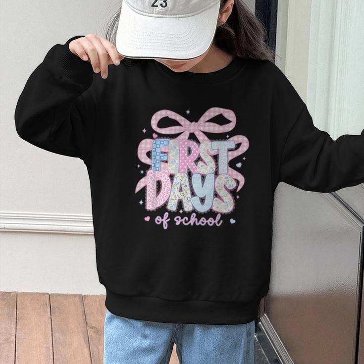 Coquette Bow Happy First Day Of School Back To School Retro Graphic Kid Sweatshirt Coquette Bow Happy First Day Of School Back To School Retro Graphic Kid Sweatshirt