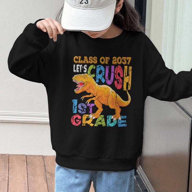 Crush 1st Grade Dinosaur Back To School Class Of 2037 Boy Graphic Kid Sweatshirt Crush 1st Grade Dinosaur Back To School Class Of 2037 Boy Graphic Kid Sweatshirt