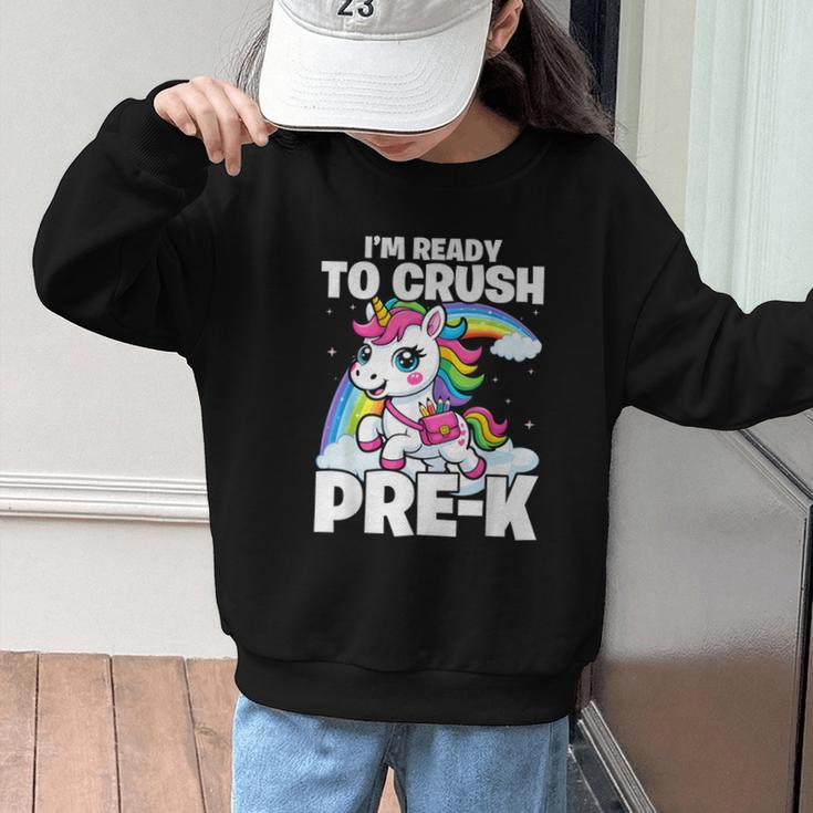 Crush Pre-K Girls Back To School Unicorn First Day Preschool Graphic Kid Sweatshirt Crush Pre-K Girls Back To School Unicorn First Day Preschool Graphic Kid Sweatshirt